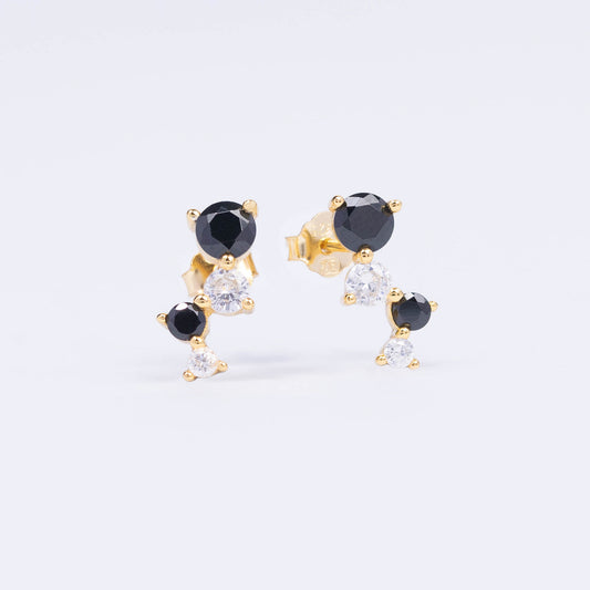 Black & Clear CZ Gold Plated Earrings