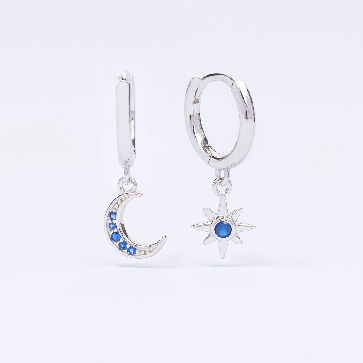 Sapphire Star CZ Silver Earrings