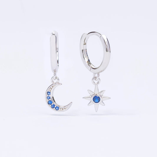 Sapphire Star CZ Silver Earrings