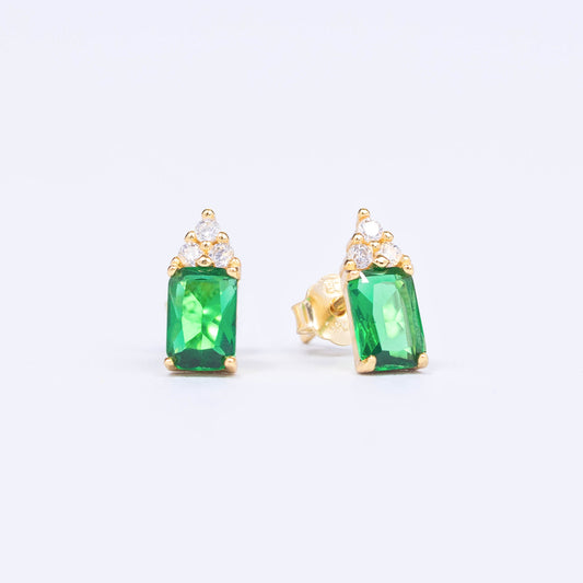 Emerald CZ Gold Plated   Silver Earrings