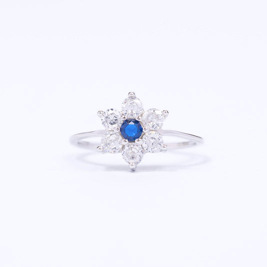 Sapphire Flower CZ Silver Ring