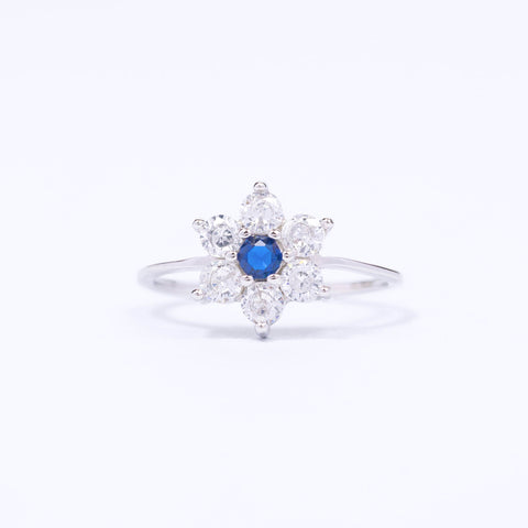 Sapphire Flower CZ Silver Ring