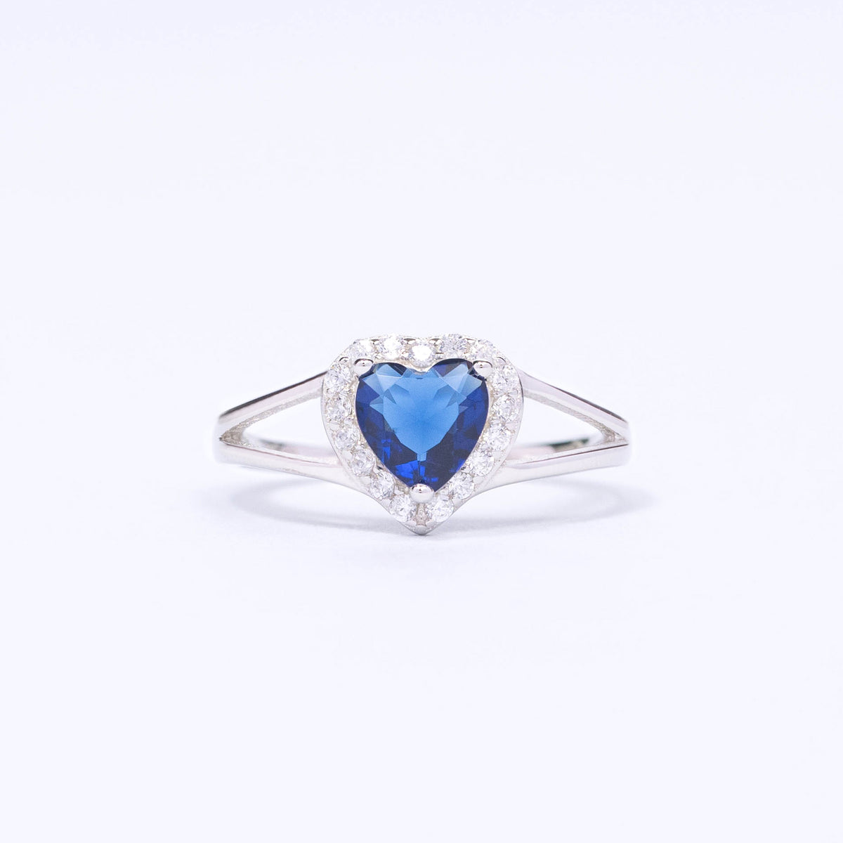 Blue Heart CZ Silver Ring
