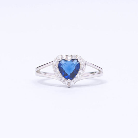 Blue Heart CZ Silver Ring