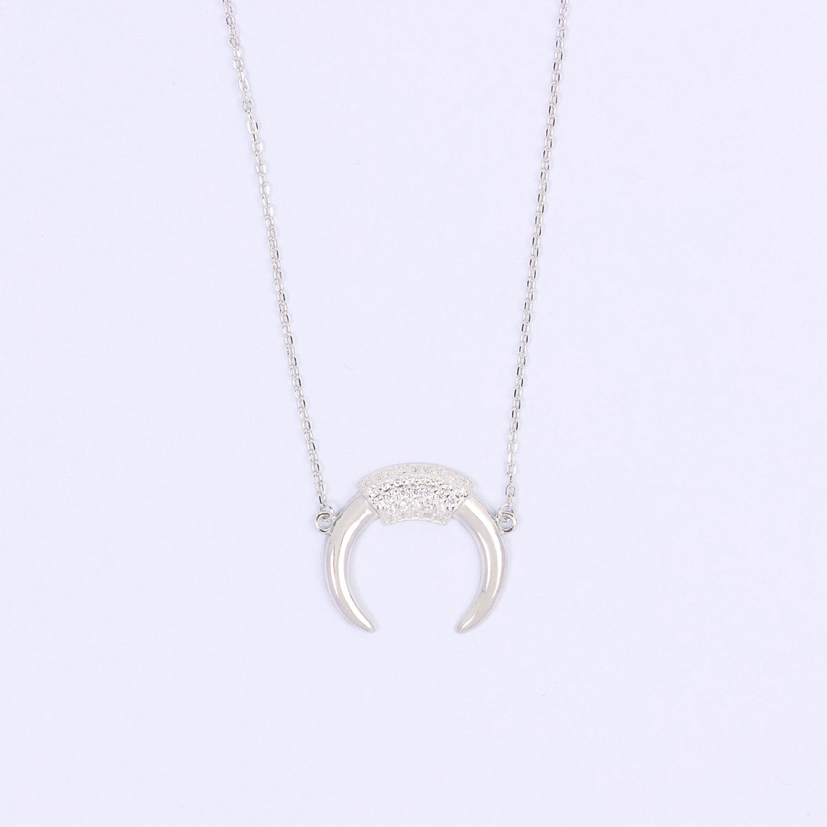 Crescent CZ Silver Necklace