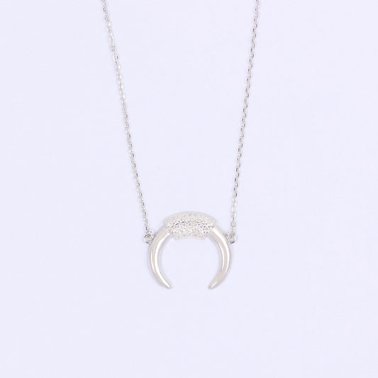Crescent CZ Silver Necklace