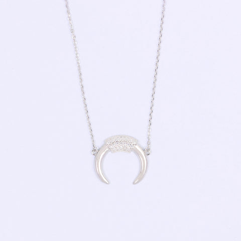 Crescent CZ Silver Necklace