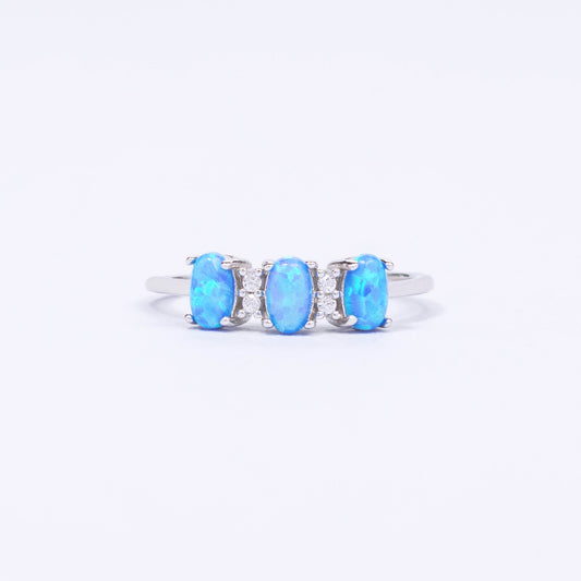 Trio Blue Opal CZ Silver Ring