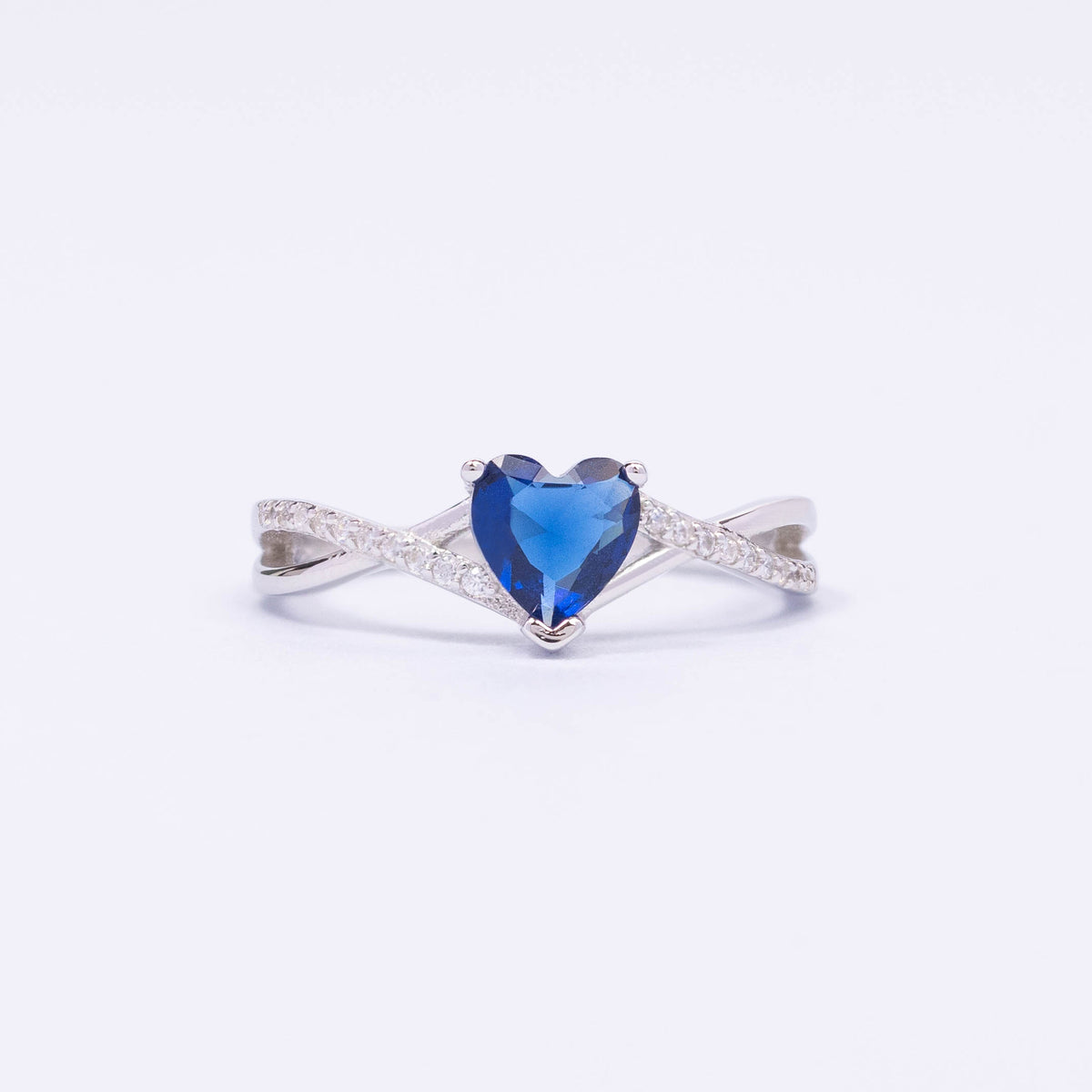 Blue Heart CZ Silver Ring