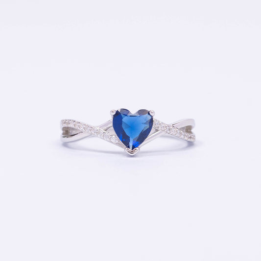 Blue Heart CZ Silver Ring
