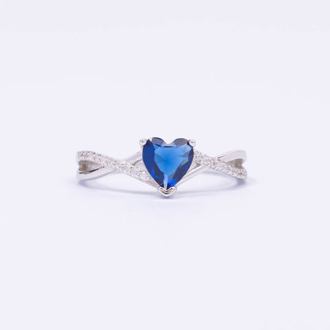 Blue Heart CZ Silver Ring