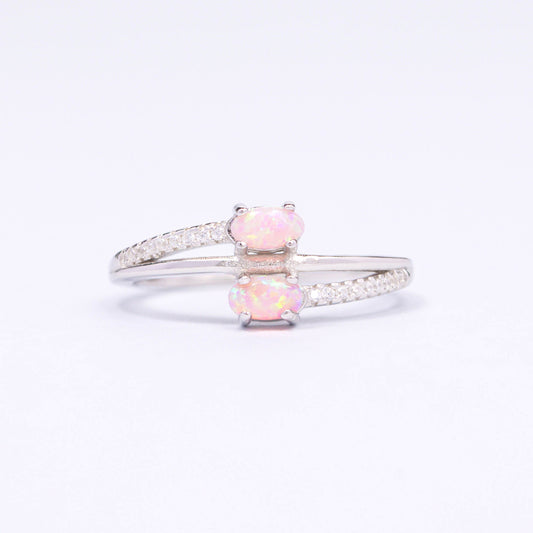 Pink Iridescent CZ Silver Ring
