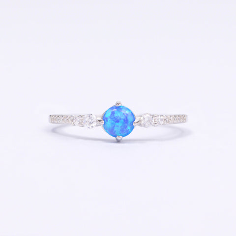 Blue Opal CZ Silver Ring