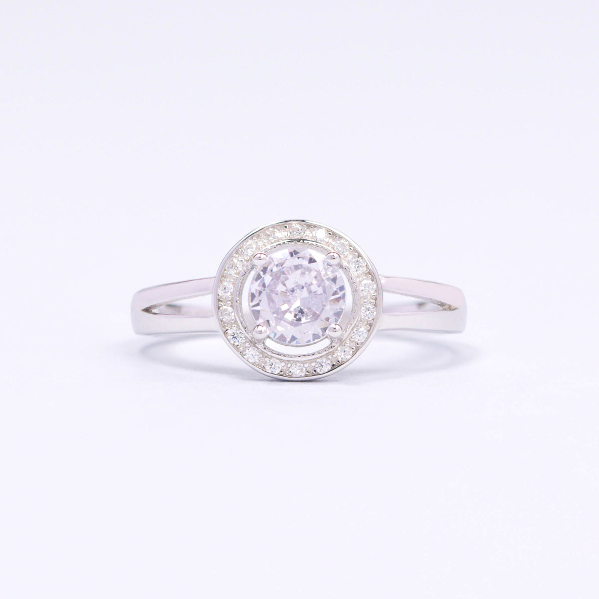 Clear Round CZ Silver Ring