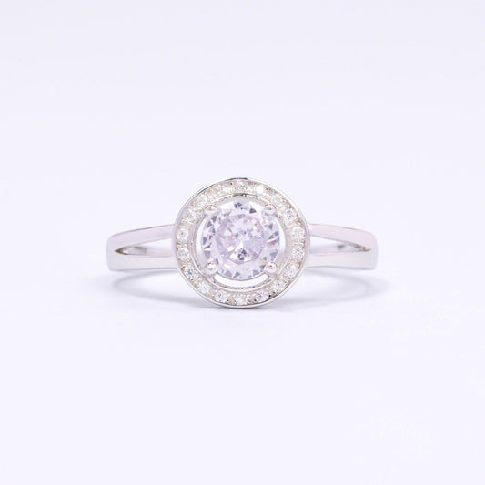 Clear Round CZ Silver Ring